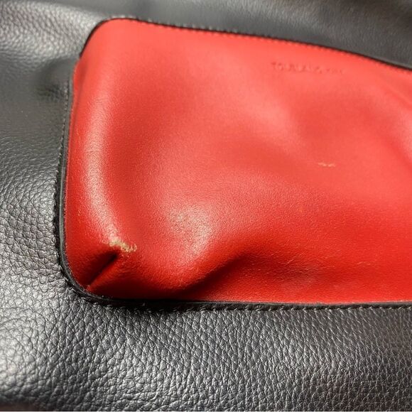 Tolblanc Black and Red Leather Convertible Shoulder Bag to Backpack Bag - Picture 7 of 14